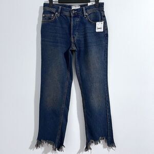 Free People Maggie Mid Rise Straight Leg Jeans Womens 24 Blue Frayed Hem Cropped